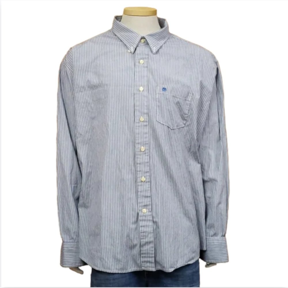 Timberland XXL Blue Stripe Shirt Long Sleeve Button Down Casual Mens